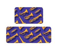 TZTTZT Lot de 2 tapis de cuisine antifatigue pour le sol - Tapis de cuisine minimaliste imprimé jaune saxophone antidérapant lavable pour bureau, buanderie, salle de bain, décoration d'intérieur et