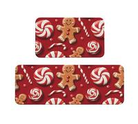 TZTTZT Lot de 2 tapis de cuisine antifatigue pour sol - Motif gingembre rouge et blanc - Tapis de cuisine antidérapant et lavable pour bureau, buanderie, salle de bain, décoration d'intérieur et