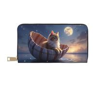 TZTTZT Magical Beige Cat Print Wallet Women Leather Bifold Multi Card Wallet, Long Purse Women Wallets