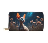TZTTZT Magical Blue Sphynx Cat Print Wallet Women Leather Bifold Multi Card Wallet, Long Purse Women Wallets