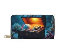TZTTZT Magical Blue Treasure Chest Print Wallet Women Leather Bifold Multi Card Wallet, Long Purse Women Wallets