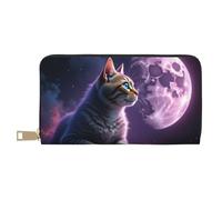 TZTTZT Magical Purple Cat Moon Print Wallet Women Leather Bifold Multi Card Wallet, Long Purse Women Wallets