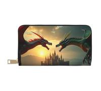 TZTTZT Magical Red Green Dragon Castle Print Wallet Women Leather Bifold Multi Card Wallet, Long Purse Women Wallets