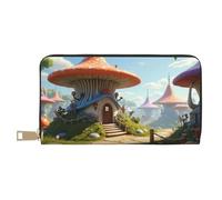 TZTTZT Mignon Orange Champignon Village Portefeuille Femmes Cuir Deux Volets Multi Card Wallet, Long Portefeuille Femmes Portefeuilles