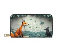 TZTTZT Mignon Orange Fox And Crow Print Wallet Women Leather Bifold Multi Card Wallet, Long Purse Women Wallets