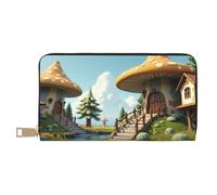 TZTTZT Mignon Village de champignons jaunes imprimé portefeuille femmes, cuir à deux volets multi cartes, long sac à main femmes portefeuilles