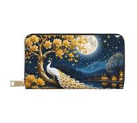 TZTTZT Moonlit Golden Tree Paon Portefeuille pour femmes, portefeuille en cuir à deux volets, portefeuille multi-cartes, porte-monnaie long pour femme