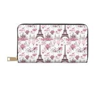 TZTTZT Pink Paris Street Scene Print Wallet Women Leather Bifold Multi Card Wallet, Long Purse Women Wallets
