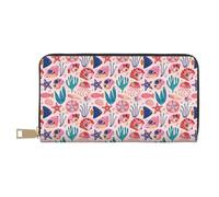 TZTTZT Pink Shell Portefeuille en cuir pour femme, pliable et multi-cartes, portefeuille long pour femme