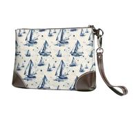 TZTTZT Pochette à main en cuir pour femme, motif voilier bleu