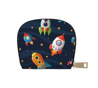 TZTTZT Porte-cartes de crédit pour femme, motif vaisseaux spatiaux et étoiles, portefeuille en cuir pour cartes de crédit