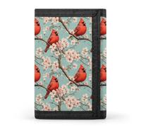 TZTTZT Portefeuille à deux volets pour homme, 8 porte-cartes de crédit, fin et minimaliste, avec poche avant, rouge cardinal sur une branche