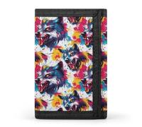 TZTTZT Portefeuille à deux volets pour homme, imprimé loup coloré aquarelle, 8 porte-cartes de crédit, poche avant, petit portefeuille à deux volets pour homme