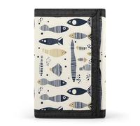 TZTTZT Portefeuille à imprimé abstrait poisson bleu pour homme, petit portefeuille à deux volets, 8 porte-cartes de crédit, fin et minimaliste poche avant