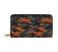 TZTTZT Portefeuille à imprimé camouflage orange gris pour femmes, portefeuille à deux volets en cuir, porte-monnaie long pour femmes