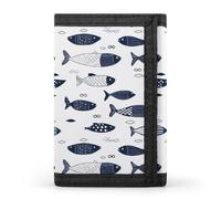 TZTTZT Portefeuille abstrait imprimé poisson bleu pour homme, petit portefeuille à deux volets pour homme, 8 porte-cartes de crédit, fin et minimaliste, poche avant