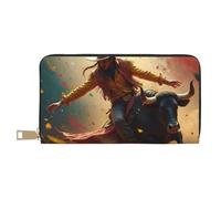TZTTZT Portefeuille classique marron imprimé Bull Rider pour femmes, portefeuille à deux volets en cuir, portefeuille long pour femmes