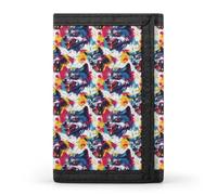 TZTTZT Portefeuille coloré graffiti imprimé tête de loup pour homme, petit portefeuille à deux volets pour homme, 8 porte-cartes de crédit, poche avant mince minimaliste