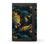 TZTTZT Portefeuille doré avec imprimé loup pour homme, petit portefeuille à deux volets pour homme, 8 porte-cartes de crédit, poche avant fine et minimaliste