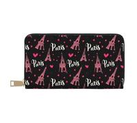 TZTTZT Portefeuille en cuir avec imprimé cœur Paris Eiffel pour femme, portefeuille à deux volets, porte-cartes, portefeuille long pour femme