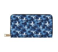 TZTTZT Portefeuille en cuir bleu marine camouflage avion 1 imprimé pour femmes, portefeuille multi-cartes à deux volets, long sac à main pour femmes portefeuilles