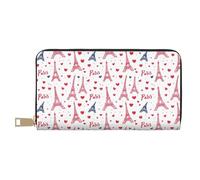 TZTTZT Portefeuille en cuir imprimé Paris Eiffel rose pour femme, portefeuille à deux volets, porte-cartes, portefeuille long pour femme