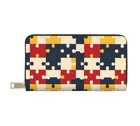 TZTTZT Portefeuille fin en cuir pour homme et femme - Porte-cartes imprimé puzzle coloré avec fermeture éclair