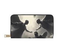 TZTTZT Portefeuille gothique gris anges pour femmes, portefeuille à deux volets en cuir, portefeuille à cartes multiples, long sac à main pour femmes portefeuilles