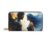 TZTTZT Portefeuille imprimé anges bleus cool pour femmes, portefeuille à deux volets en cuir, portefeuille long pour femmes