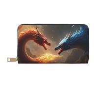 TZTTZT Portefeuille imprimé dragon-A rouge bleu cool pour femmes, portefeuille à deux volets en cuir, porte-monnaie long portefeuille pour femmes