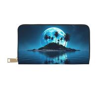 TZTTZT Portefeuille imprimé île bleue cool pour femmes, portefeuille à deux volets en cuir, portefeuille long pour femmes