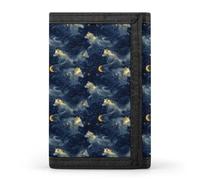 TZTTZT Portefeuille pour homme, motif loup, ciel nocturne, clair de lune, 8 porte-cartes de crédit, fin, minimaliste, poche avant, petit portefeuille à deux volets pour homme