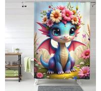 TZTTZT Rideau de douche en tissu pour salle de bain - 152,4 x 183 cm - Imprimé floral et dragon coloré n° 52 - Rideau de douche opaque avec crochets