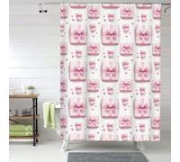TZTTZT Rideau de douche en tissu pour salle de bain - 152,4 x 183 cm - Rideau de douche opaque avec crochets - Motif boîte à ruban rose