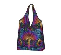 TZTTZT Sacs à provisions réutilisables avec poignées - Motif mandalas indiens et libellules, Noir , Taille unique
