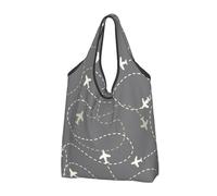 TZTTZT Sacs à provisions réutilisables, sacs de courses pliables en avion, parcours autour du monde, sacs d'épicerie avec poignées, Noir , 3 PCS