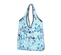 TZTTZT Sacs d'épicerie réutilisables, sacs de courses pliables avec motif mathématiques, règle bleue, sac fourre-tout avec poignées, Noir/blanc, 1 PC