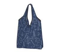 TZTTZT Sacs d'épicerie réutilisables, sacs de courses pliables avec poignées imprimées mathématiques, règle bleue, sac fourre-tout, Noir/blanc, 2 PCS