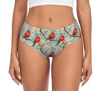 TZTTZT Sous-vêtements sans couture pour femme, imprimé cardinal rouge sur branche, sous-vêtements pour femme, culotte de bikini, Noir , L
