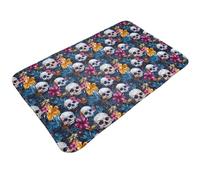 TZTTZT Tapis de bain hawaïen à imprimé floral et tête de mort 76,2 x 50,8 cm, absorbant, antidérapant, lavable en machine, tapis de bain pour salle de bain