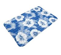 TZTTZT Tapis de bain hawaïen imprimé hibiscus bleu, 76,2 x 50,8 cm, absorbant, antidérapant, lavable en machine, tapis de bain pour salle de bain