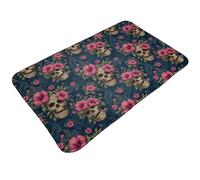 TZTTZT Tapis de bain hawaïen imprimé tête de mort et fleurs roses 76,2 x 50,8 cm, absorbant, antidérapant, lavable en machine, tapis de bain pour salle de bain