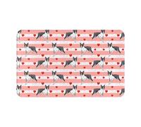 TZTTZT Tapis de salle de bain absorbant et antidérapant, lavable en machine, motif Boston Terrier, cœurs, rayures roses, 76,2 x 50,8 cm