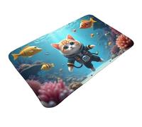 TZTTZT Tapis de salle de bain mignon bleu à imprimé chat plongeur 76,2 x 50,8 cm, absorbant, antidérapant, lavable en machine, tapis de bain pour salle de bain