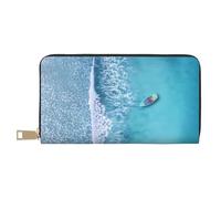 TZTTZT Waves and Boats on the Beach Portefeuille en cuir pour femme, portefeuille pliable pour plusieurs cartes, portefeuille long pour femme