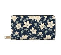 TZTTZT White Lily Portefeuille imprimé bleu marine pour femmes, portefeuille à deux volets en cuir, portefeuille long pour femmes