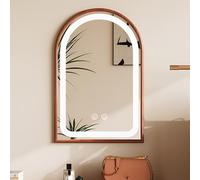 TZUFA Miroir Mural arqué à LED, Cadre en Bois, Miroir de Maquillage Tactile HD antibuée à luminosité Variable(Brown,40 * 60cm/15.75 * 23.62in)