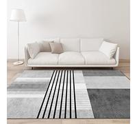 Tzvpsu Bureau ado Tapis Design géométrique Moderne Minimaliste Gris à Rayures Noires Decoration de Chambre Fille du Salon Lavable 200x350cm