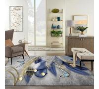 Tzvpsu Deco Chambre Fille ado Moderne Bleu Jaune Gris Doodle Feather Pattern décoration Salon Tapis d'éveil bébé 80x160cm