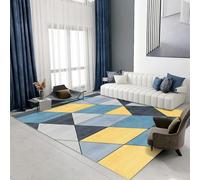 Tzvpsu Tapis Balcon Modèle géométrique Jaune Bleu Gris de Style Moderne Salle a Manger du Salon Lavable 160x200cm